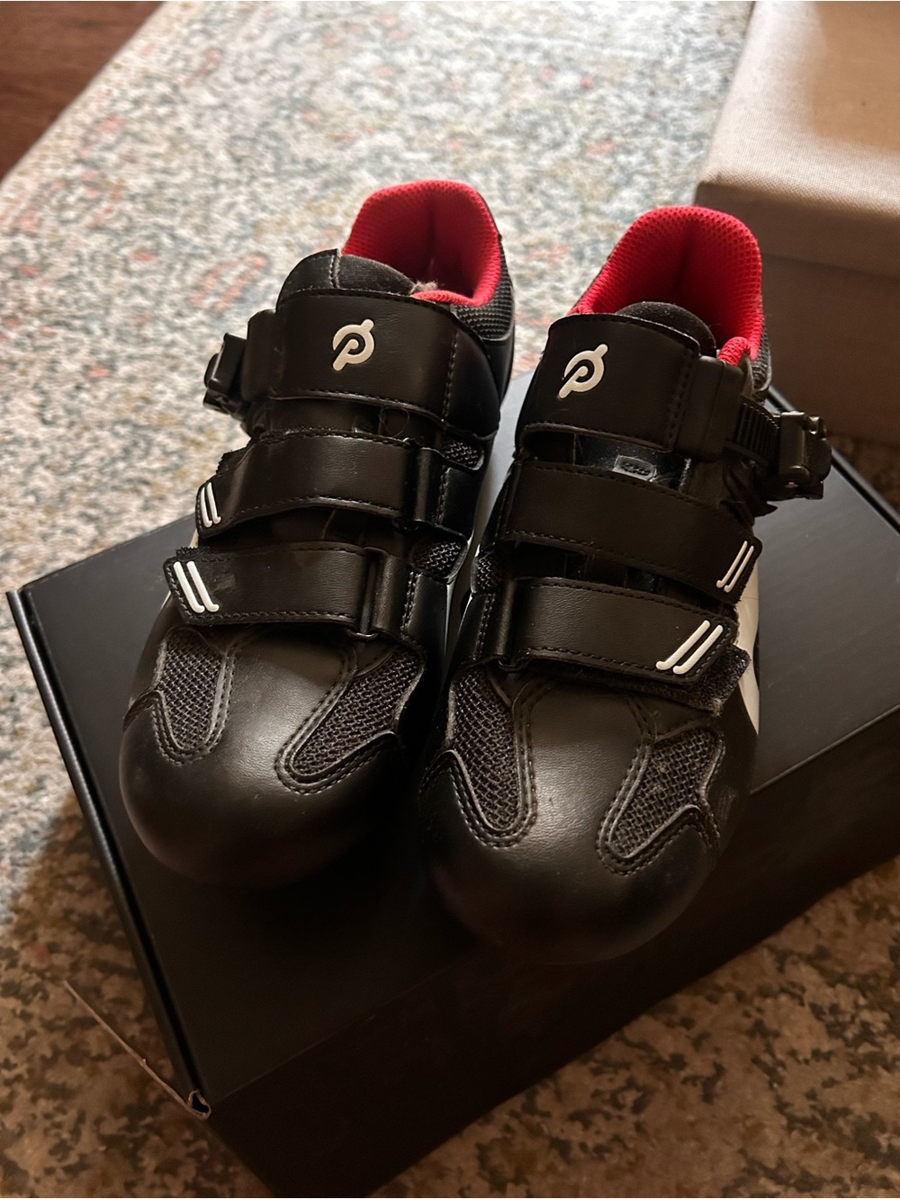 Peloton Black Cycling Shoes with Red Lining
